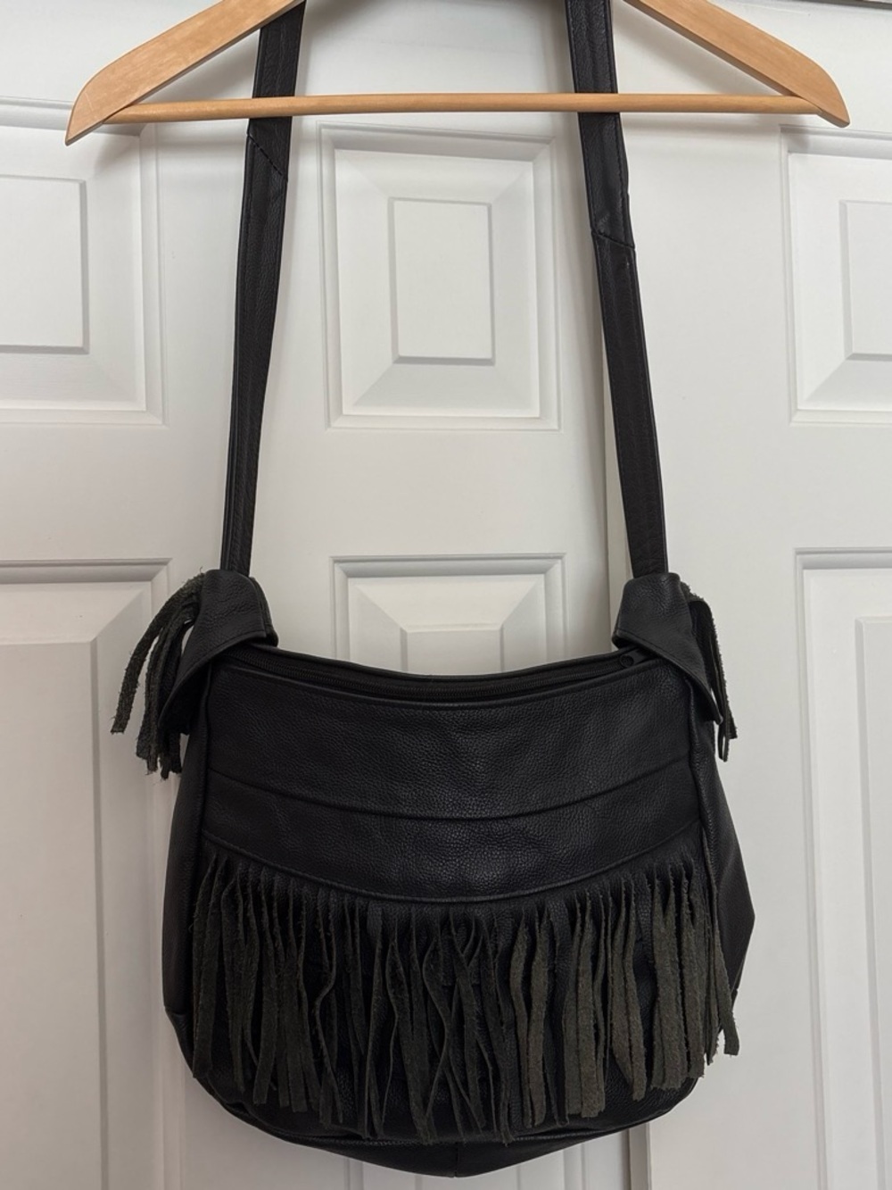 Black Fringe Genuine Leather Shoulder Bag